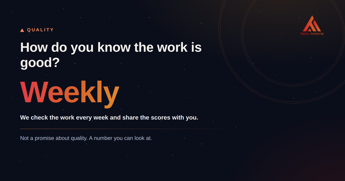 How do you know the work is good? Weekly. We check the work every week and share the scores with you.